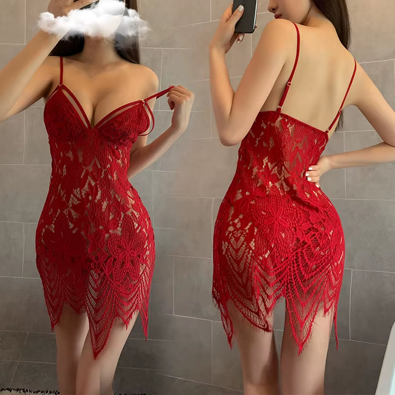 G-String Sexy Lingerie Set Lace Erotic Babydoll Dress Transparent Nightdress Women'S Underwear for Sex Fetish Naughty Costume