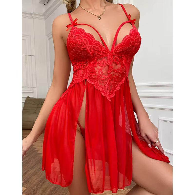 G-String Sexy Lingerie Set Lace Erotic Babydoll Dress Transparent Nightdress Women'S Underwear for Sex Fetish Naughty Costume